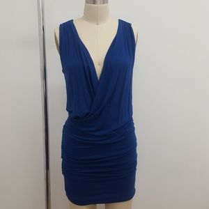 Sexy draped blue dress with ruched skirt
